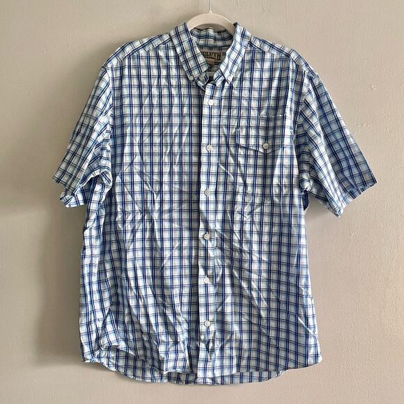 Duluth Size L Blue Plaid Button Up Shirt Short Sleeves - Picture 1 of 7